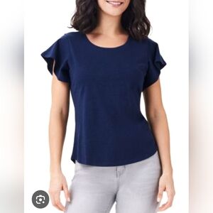 5 For $25✨️Uniqlo Womens Extra Small Dark Navy Bluse Ruffle Sleeve T Shirt Top